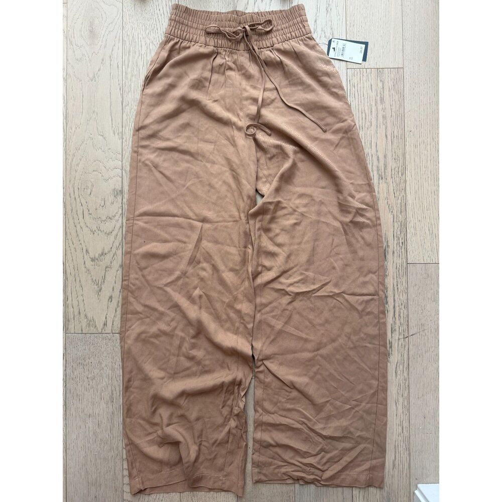Melrose and Market Women’s XS Wide Leg Pants Tan Drawstring 100% Rayon NWT